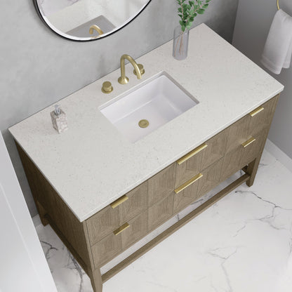 James Martin Vanities Emmeline 48" Pebble Oak Single Vanity With 3 cm Lime Delight Quartz Top