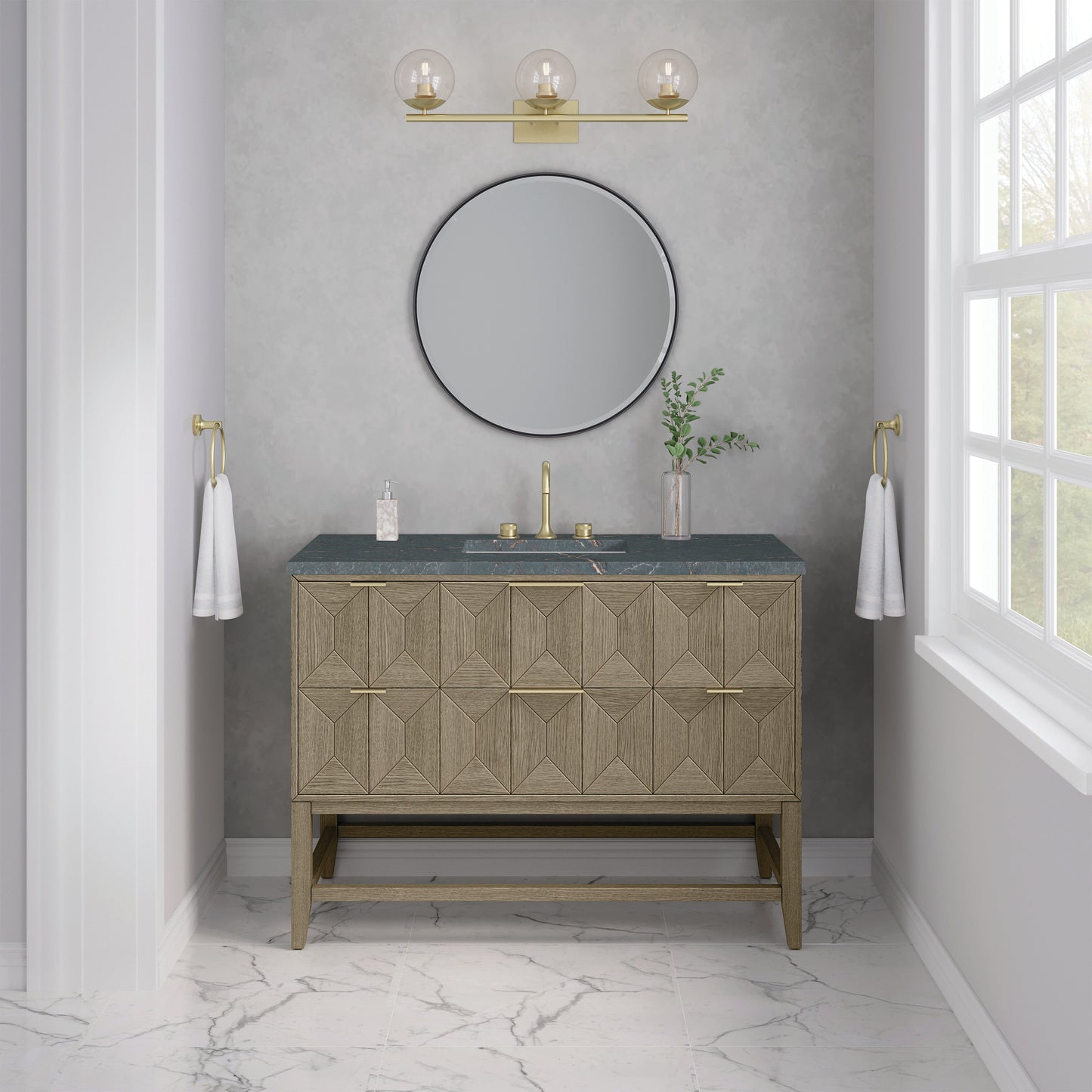 James Martin Vanities Emmeline 48" Pebble Oak Single Vanity With 3 cm Parisien Bleu Quartz Top