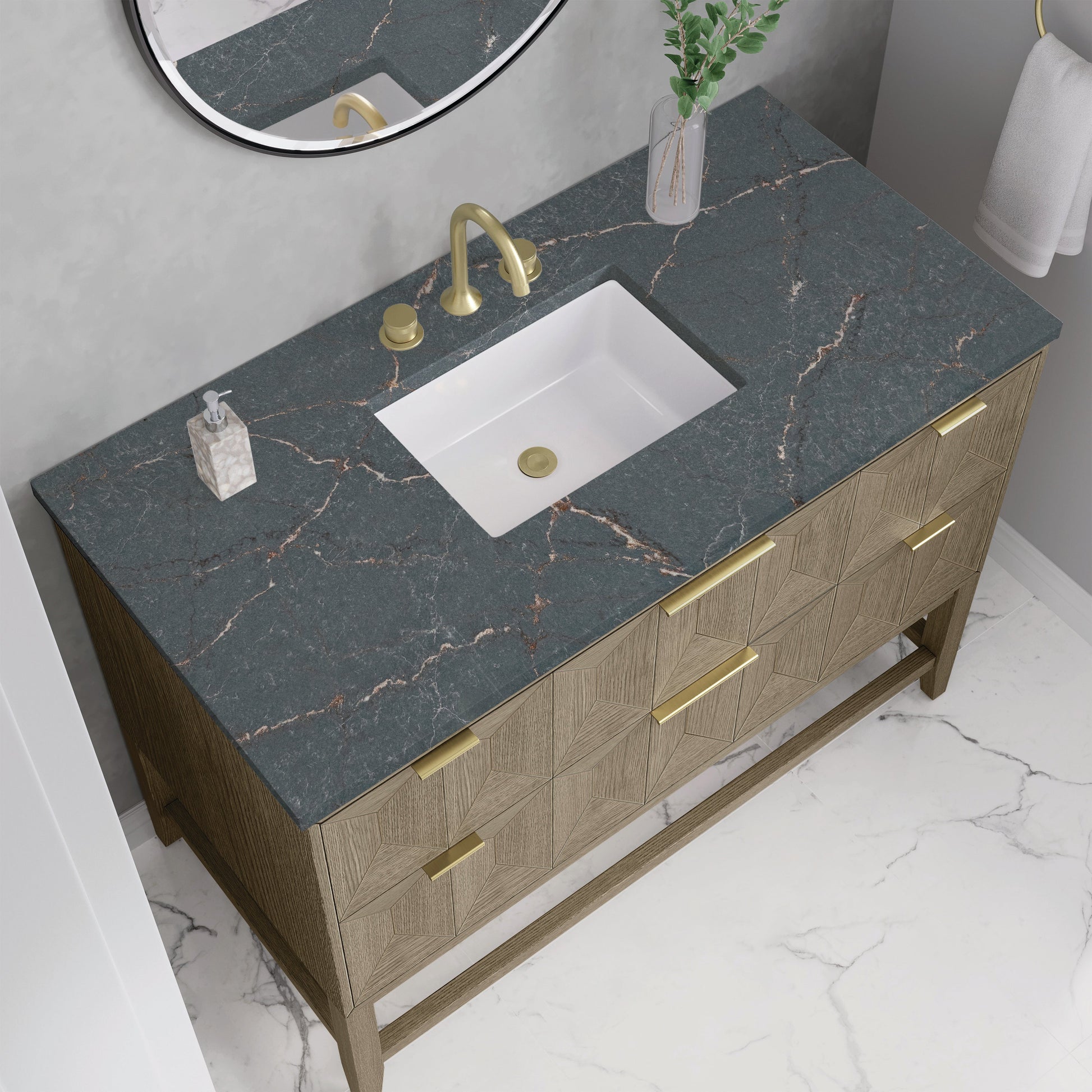 James Martin Vanities Emmeline 48" Pebble Oak Single Vanity With 3 cm Parisien Bleu Quartz Top