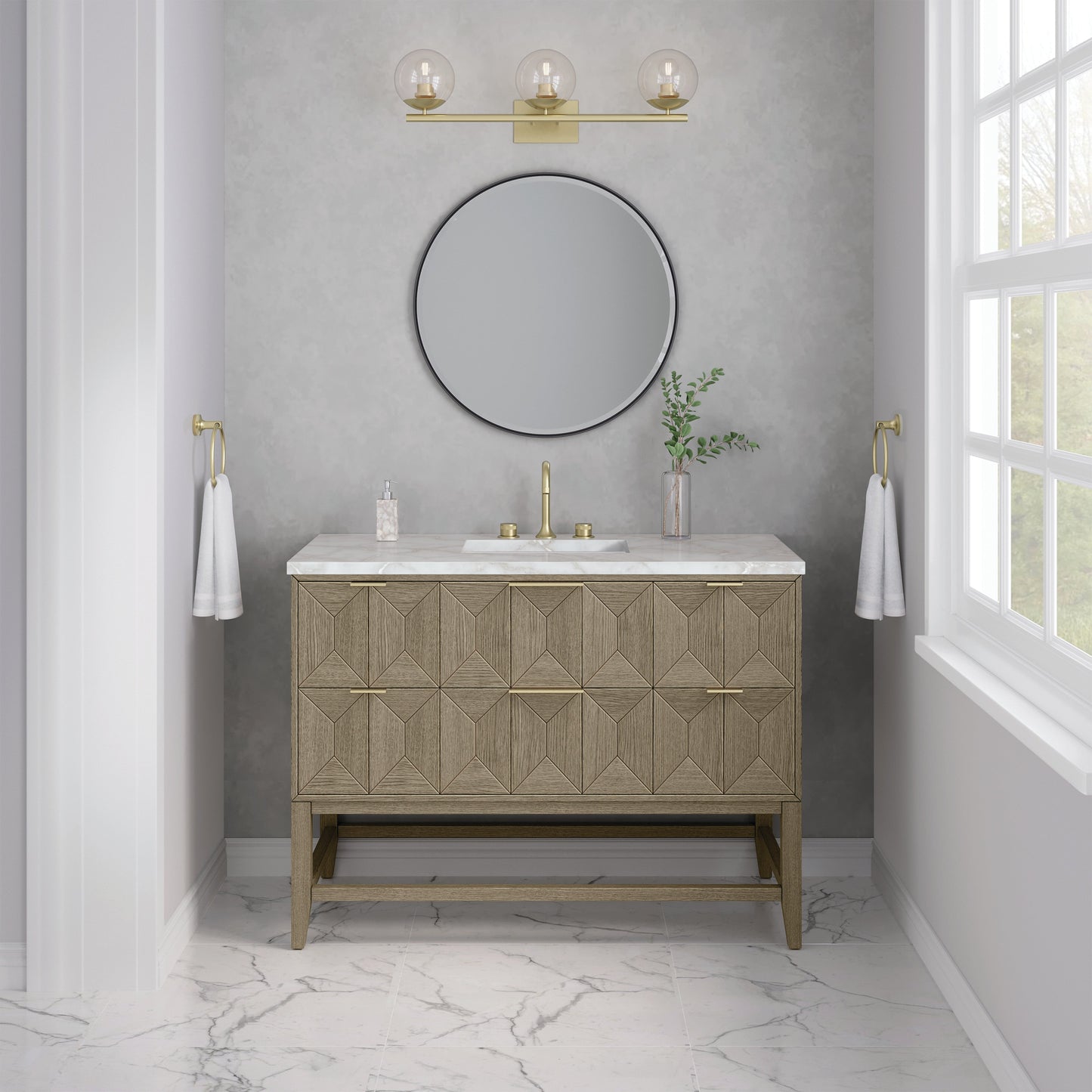 James Martin Vanities Emmeline 48" Pebble Oak Single Vanity With 3 cm Victorian Silver Quartz Top