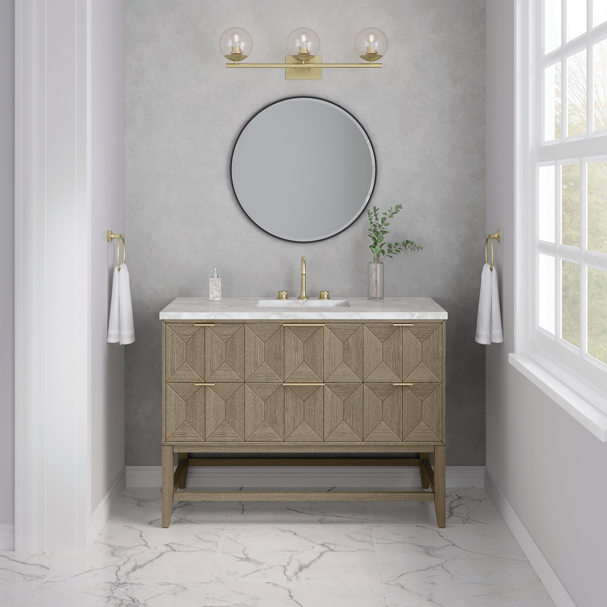 James Martin Vanities Emmeline 48" Pebble Oak Single Vanity With 3 cm Victorian Silver Quartz Top