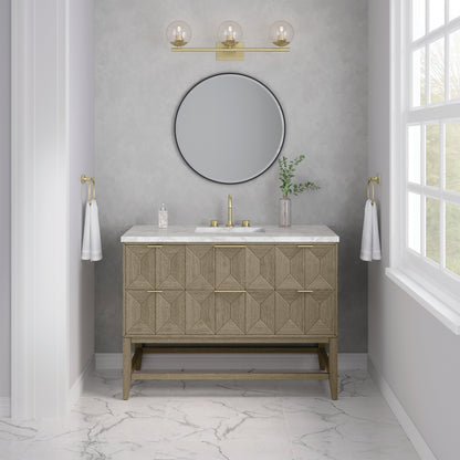 James Martin Vanities Emmeline 48" Pebble Oak Single Vanity With 3 cm Victorian Silver Quartz Top