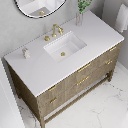 James Martin Vanities Emmeline 48" Pebble Oak Single Vanity With 3 cm White Zeus Quartz Top