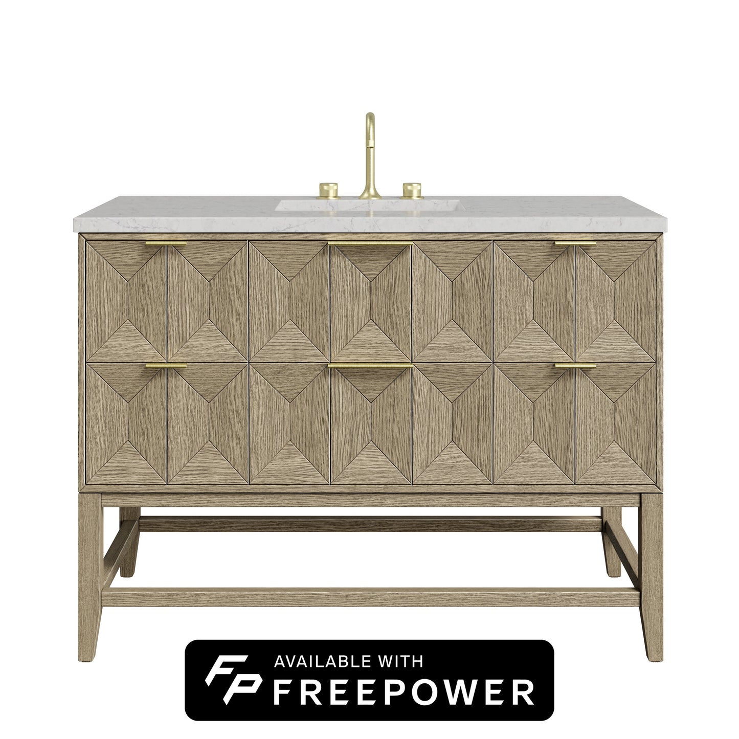 James Martin Vanities Emmeline 48" Pebble Oak Single Vanity With 3cm Eternal Jasmine Pearl Silestone Top With FreePower Wireless Charger