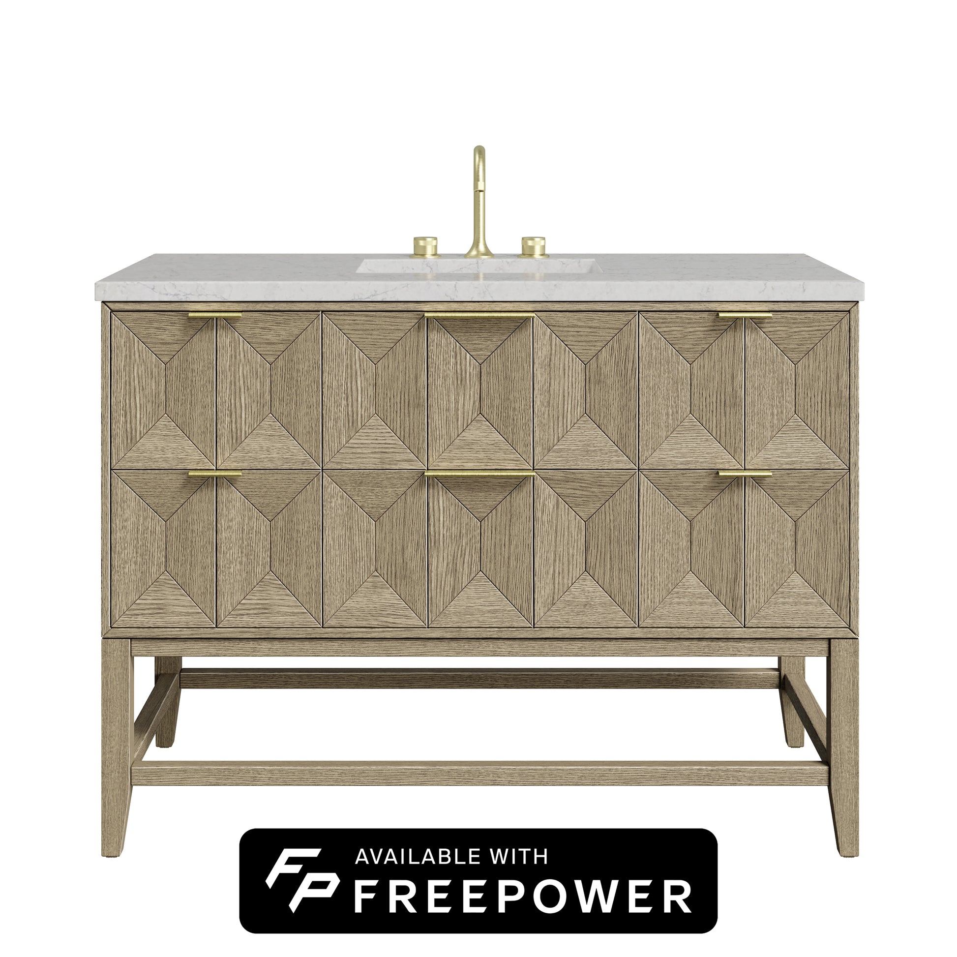 James Martin Vanities Emmeline 48" Pebble Oak Single Vanity With 3cm Eternal Jasmine Pearl Silestone Top With FreePower Wireless Charger