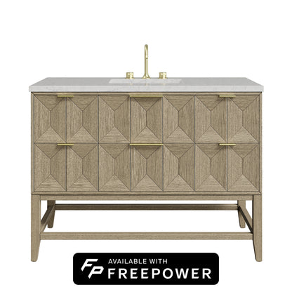 James Martin Vanities Emmeline 48" Pebble Oak Single Vanity With 3cm Eternal Jasmine Pearl Silestone Top With FreePower Wireless Charger