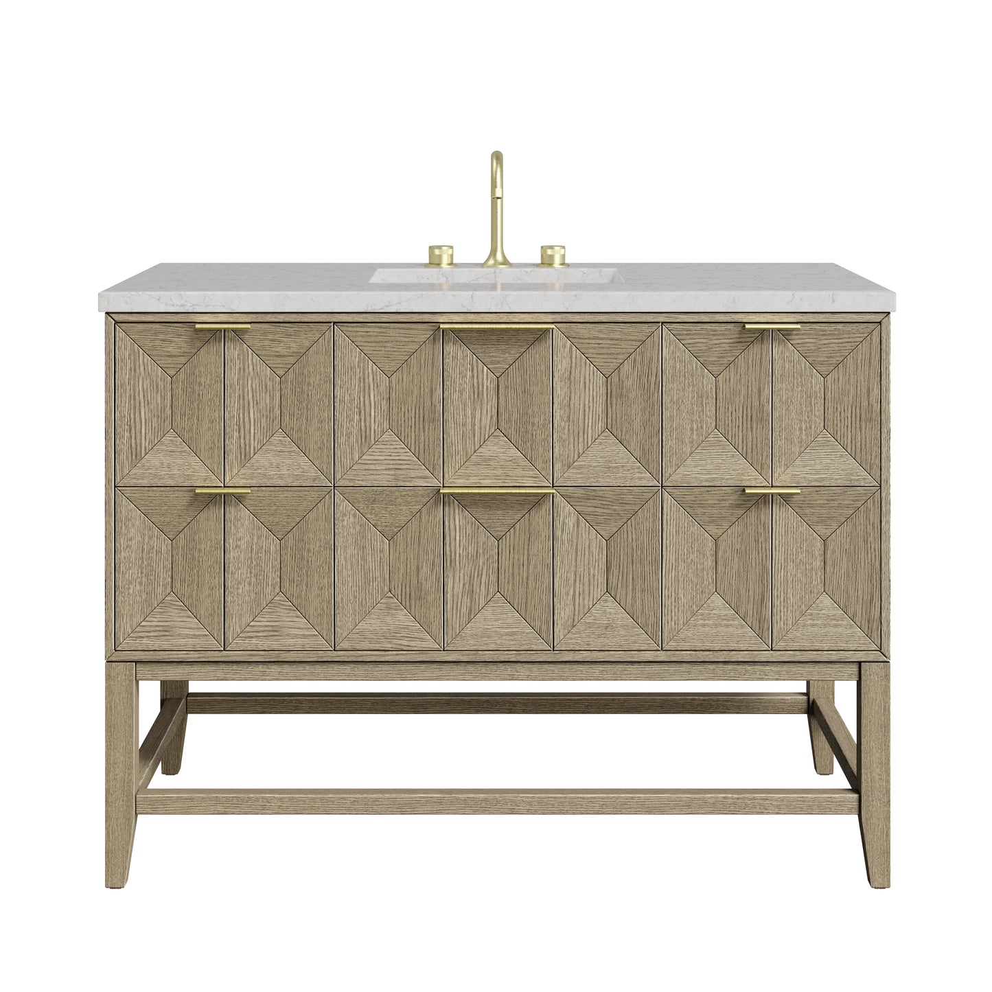 James Martin Vanities Emmeline 48" Pebble Oak Single Vanity With 3cm Eternal Jasmine Pearl Silestone Top With FreePower Wireless Charger