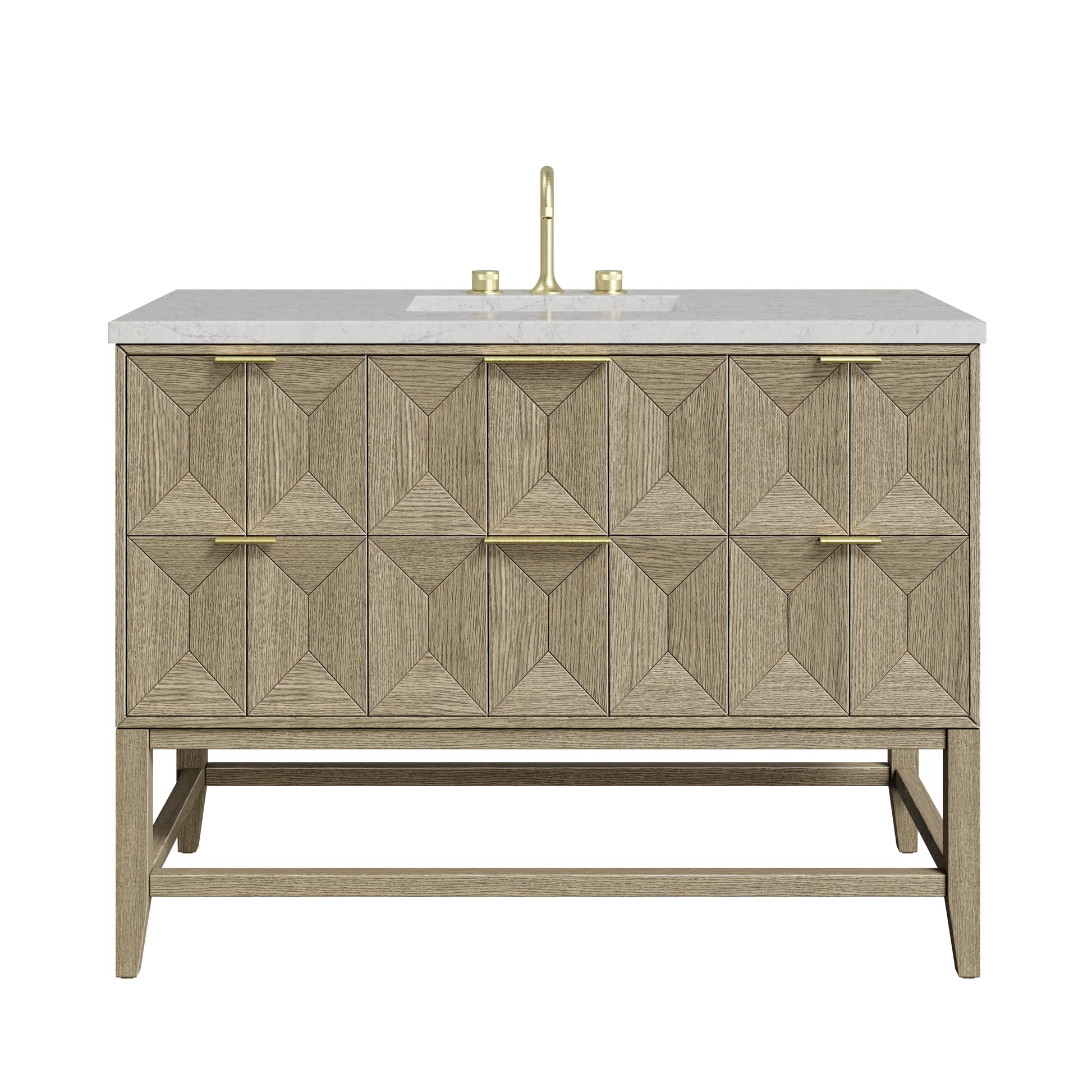 James Martin Vanities Emmeline 48" Pebble Oak Single Vanity With 3cm Eternal Jasmine Pearl Silestone Top With FreePower Wireless Charger