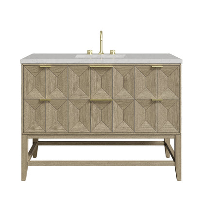 James Martin Vanities Emmeline 48" Pebble Oak Single Vanity With 3cm Eternal Jasmine Pearl Silestone Top With FreePower Wireless Charger