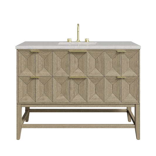 James Martin Vanities Emmeline 48" Pebble Oak Single Vanity With 3cm Eternal Jasmine Pearl Silestone Top With FreePower Wireless Charger