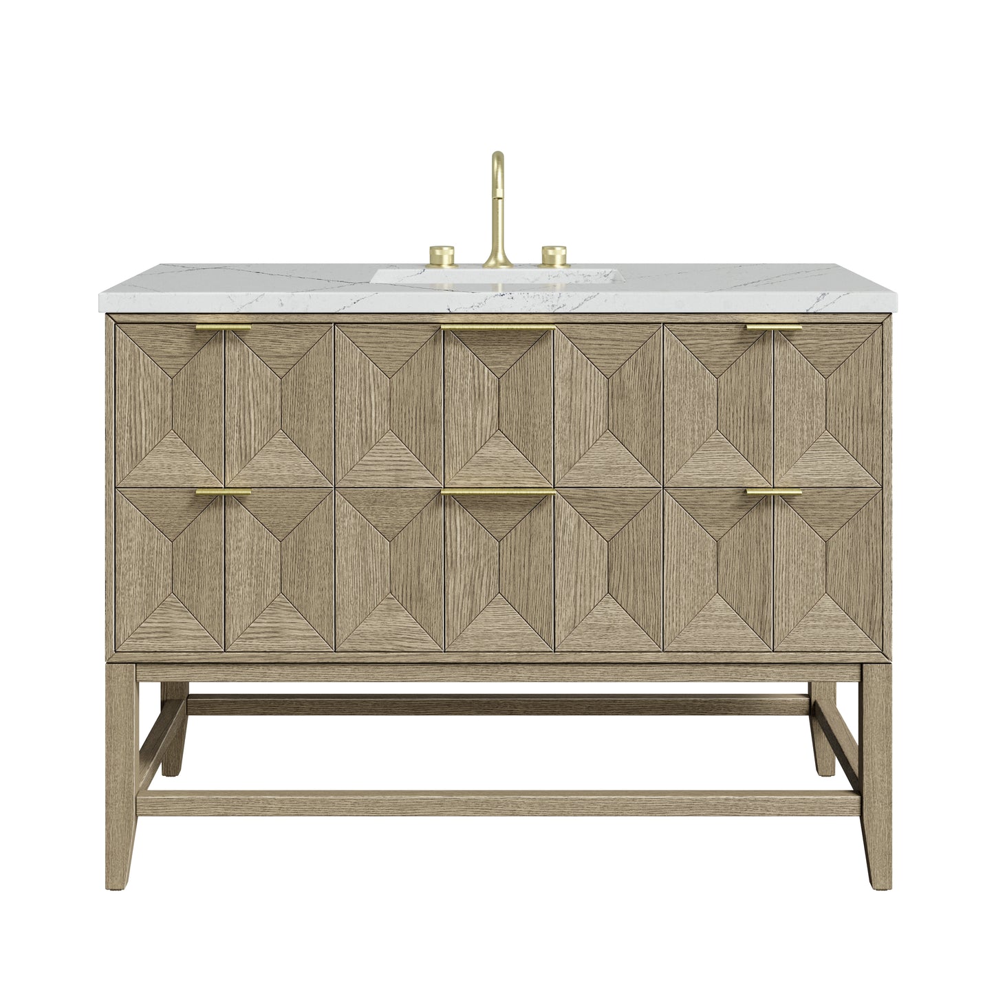 James Martin Vanities Emmeline 48" Pebble Oak Single Vanity With 3cm Ethereal Noctis Silestone Top With FreePower Wireless Charger