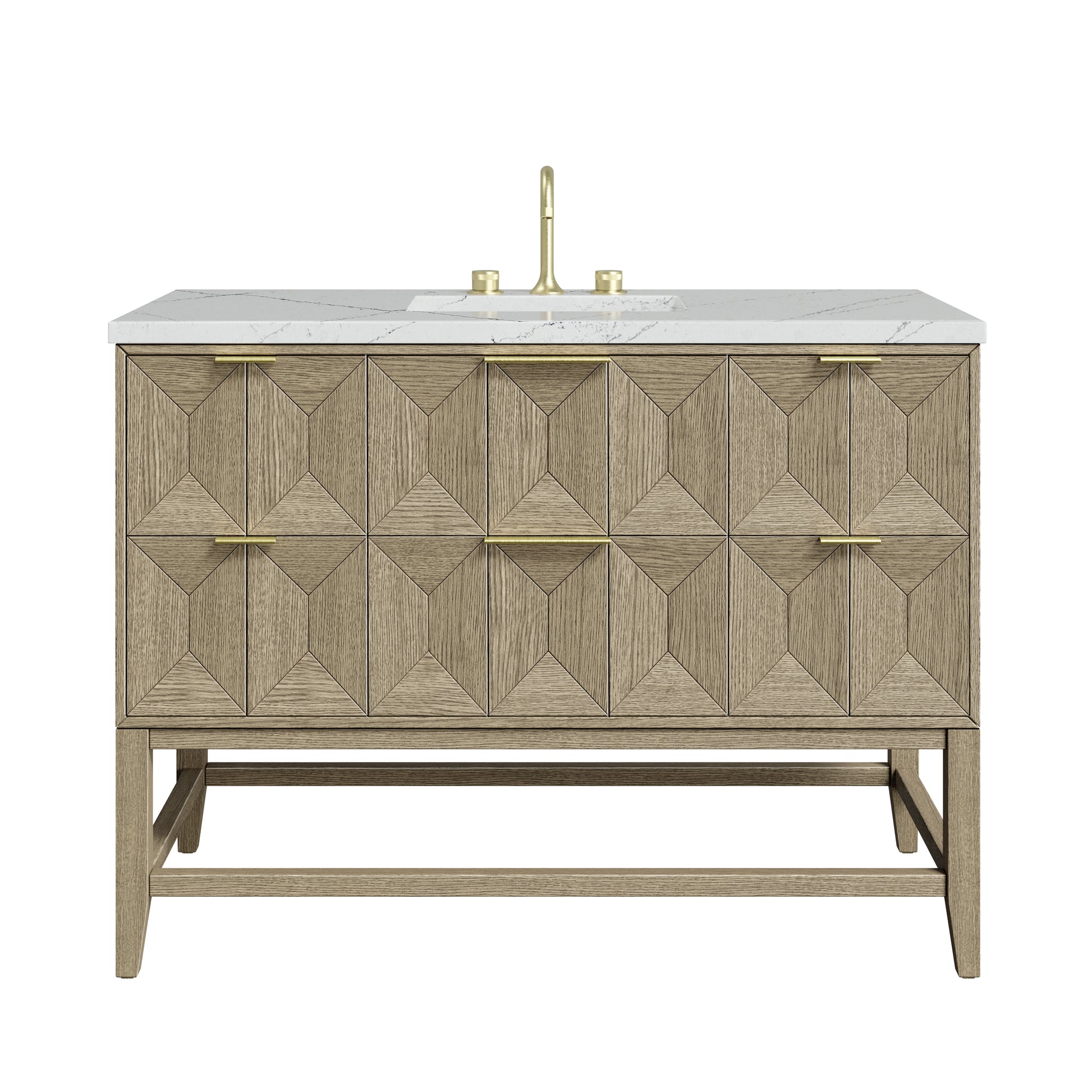 James Martin Vanities Emmeline 48" Pebble Oak Single Vanity With 3cm Ethereal Noctis Silestone Top With FreePower Wireless Charger