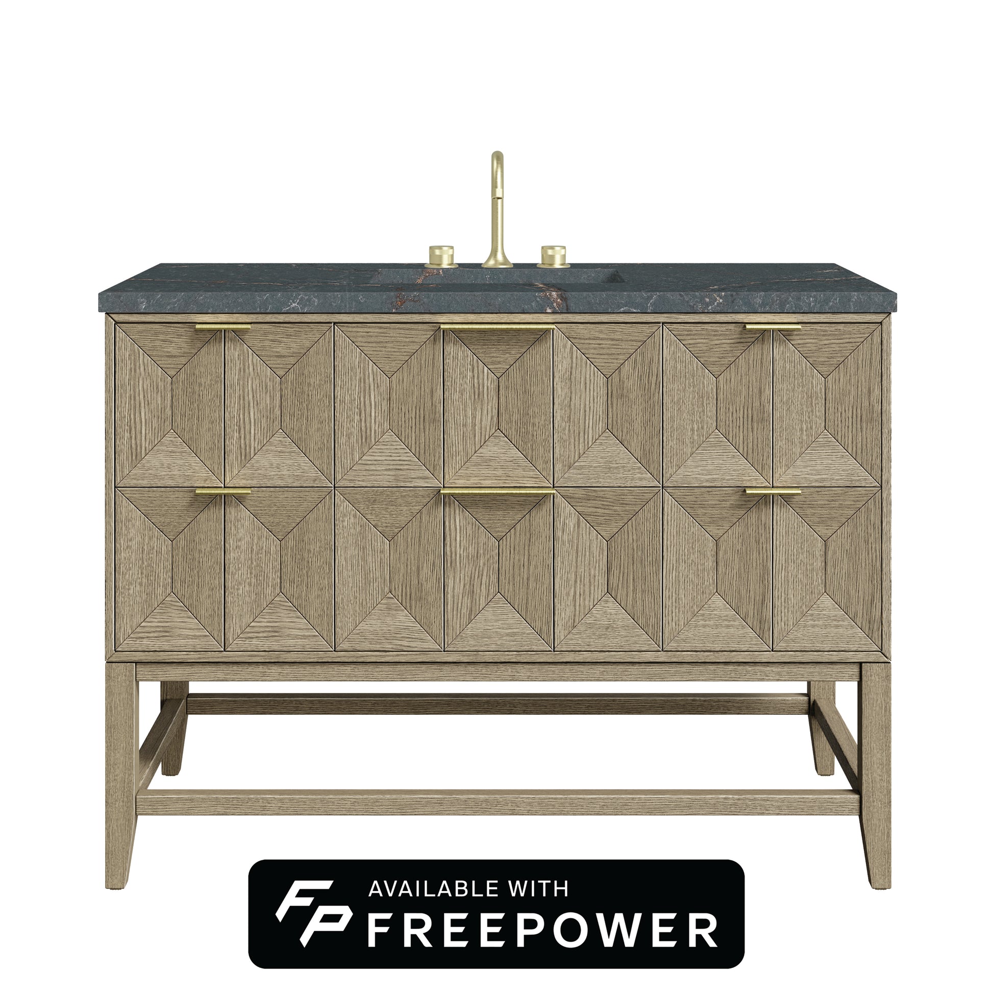 James Martin Vanities Emmeline 48" Pebble Oak Single Vanity With 3cm Parisien Bleu Silestone Top With FreePower Wireless Charger