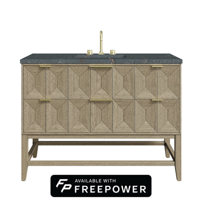 James Martin Vanities Emmeline 48" Pebble Oak Single Vanity With 3cm Parisien Bleu Silestone Top With FreePower Wireless Charger