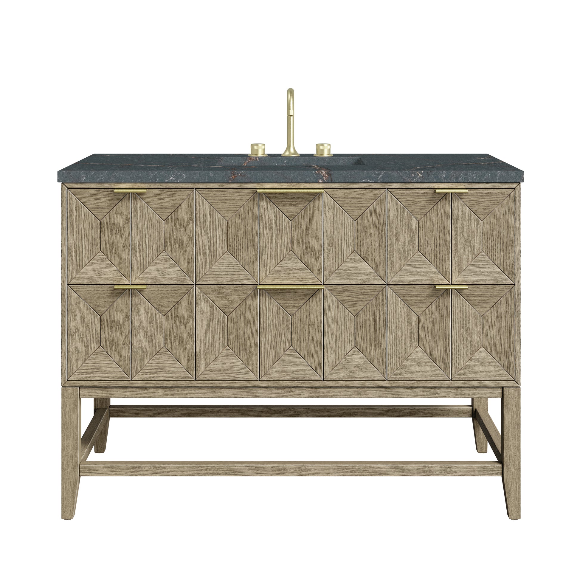 James Martin Vanities Emmeline 48" Pebble Oak Single Vanity With 3cm Parisien Bleu Silestone Top With FreePower Wireless Charger