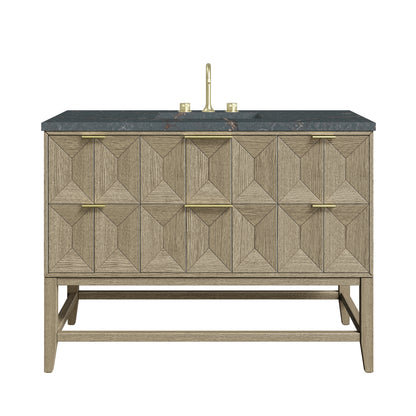 James Martin Vanities Emmeline 48" Pebble Oak Single Vanity With 3cm Parisien Bleu Silestone Top With FreePower Wireless Charger