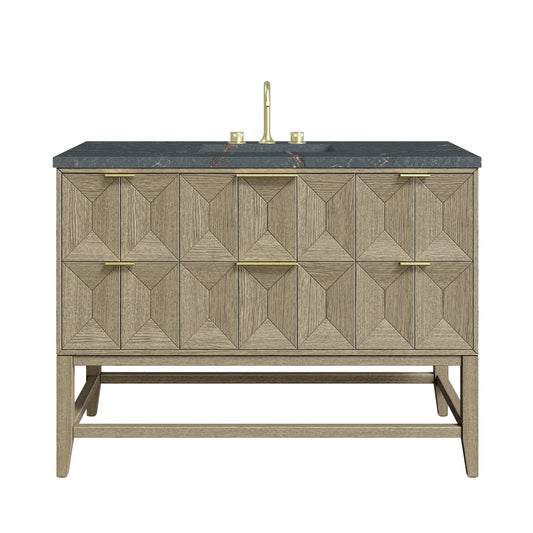 James Martin Vanities Emmeline 48" Pebble Oak Single Vanity With 3cm Parisien Bleu Silestone Top With FreePower Wireless Charger