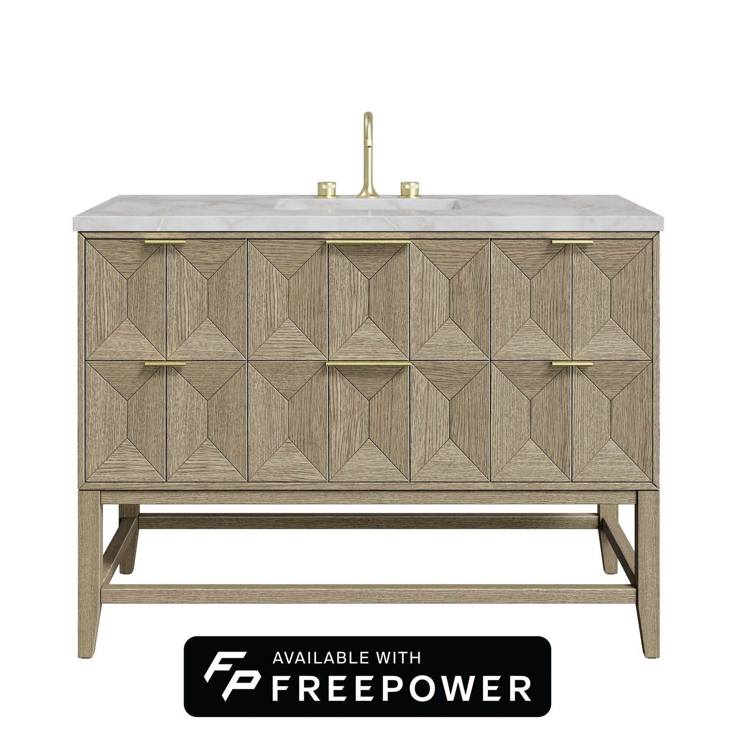 James Martin Vanities Emmeline 48" Pebble Oak Single Vanity With 3cm Victorian Silver Silestone Top With FreePower Wireless Charger