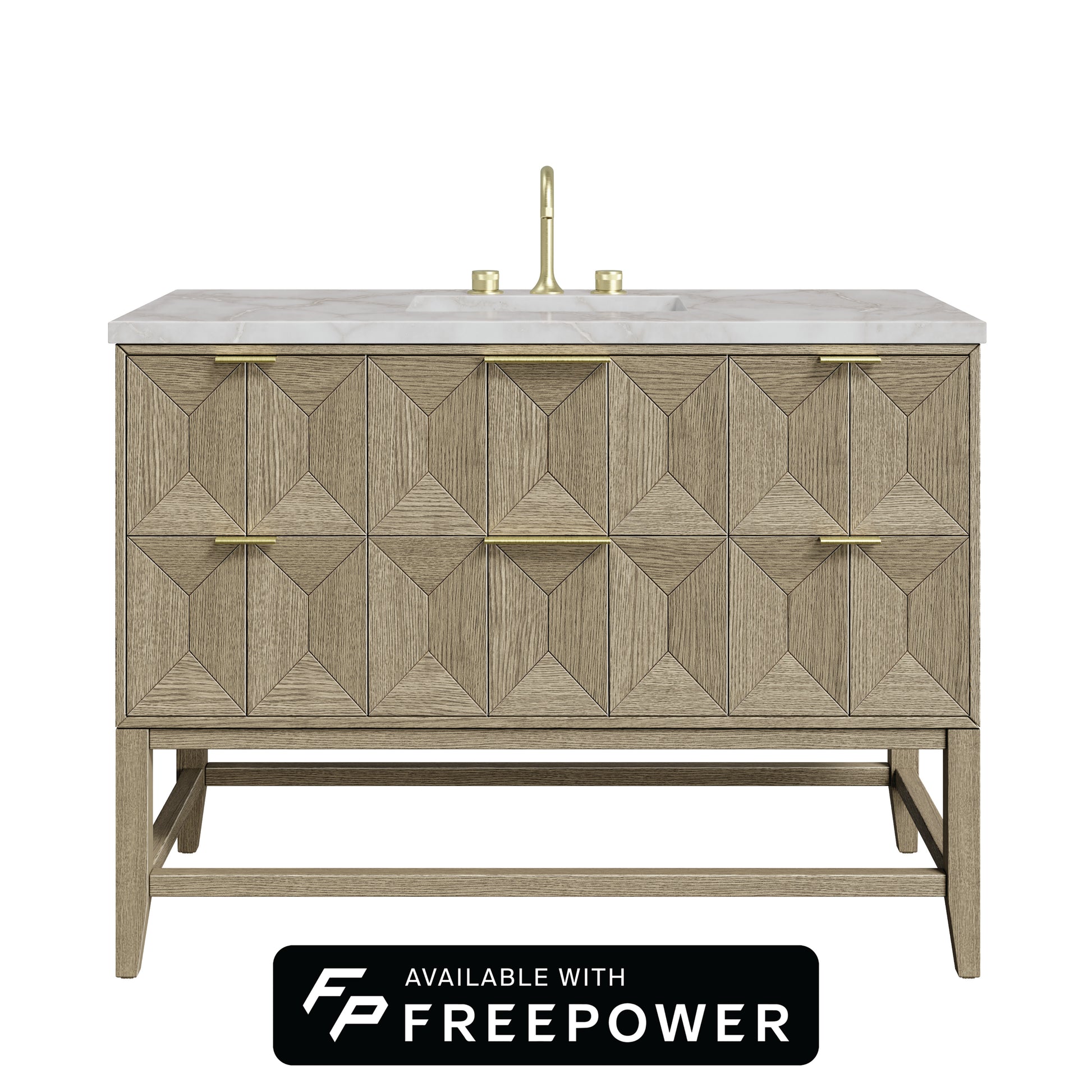 James Martin Vanities Emmeline 48" Pebble Oak Single Vanity With 3cm Victorian Silver Silestone Top With FreePower Wireless Charger