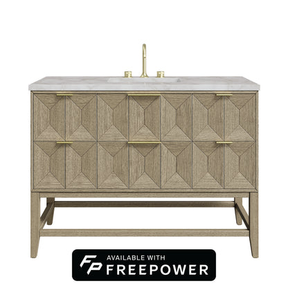 James Martin Vanities Emmeline 48" Pebble Oak Single Vanity With 3cm Victorian Silver Silestone Top With FreePower Wireless Charger