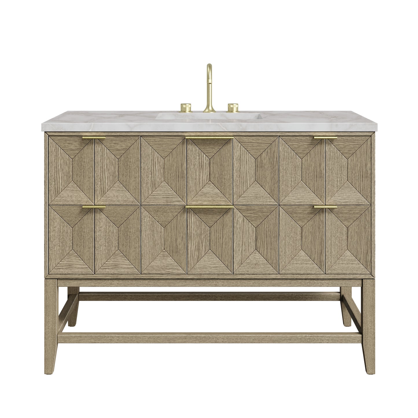 James Martin Vanities Emmeline 48" Pebble Oak Single Vanity With 3cm Victorian Silver Silestone Top With FreePower Wireless Charger