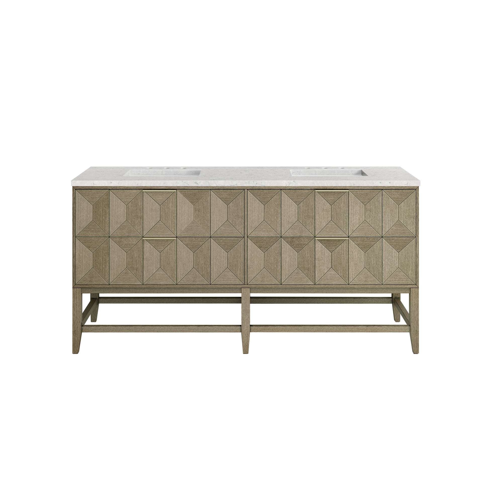 James Martin Vanities Emmeline 72" Pebble Oak Double Vanity With 3 cm Eternal Jasmine Pearl Top and FreePower Wireless Charger