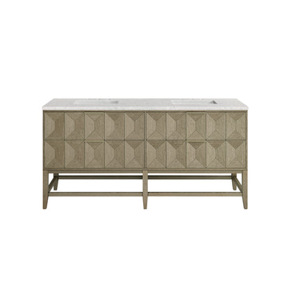 James Martin Vanities Emmeline 72" Pebble Oak Double Vanity With 3 cm Eternal Jasmine Pearl Top and FreePower Wireless Charger