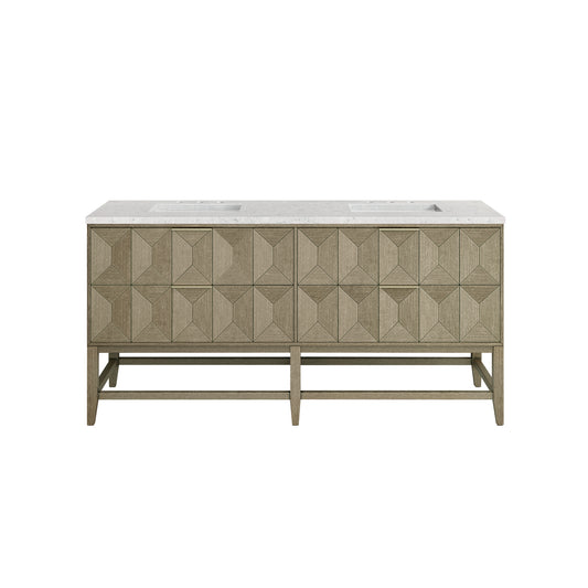 James Martin Vanities Emmeline 72" Pebble Oak Double Vanity With 3 cm Eternal Jasmine Pearl Top and FreePower Wireless Charger