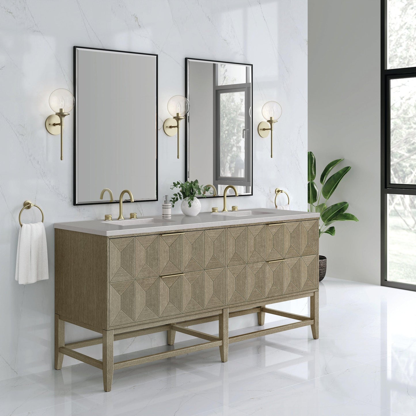 James Martin Vanities Emmeline 72" Pebble Oak Double Vanity With 3 cm Eternal Serena Top