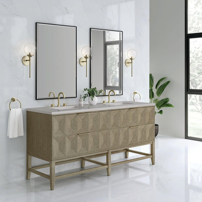 James Martin Vanities Emmeline 72" Pebble Oak Double Vanity With 3 cm Eternal Serena Top