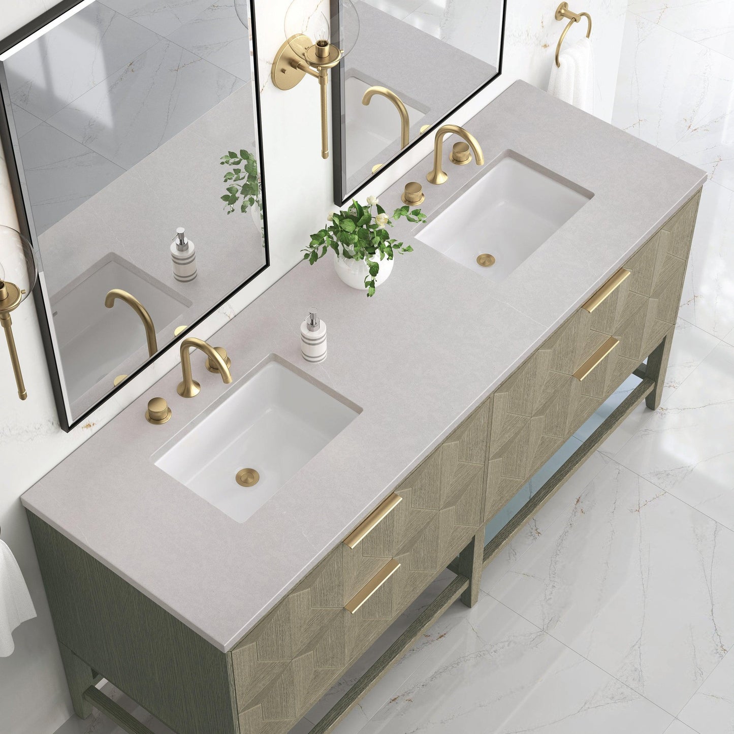 James Martin Vanities Emmeline 72" Pebble Oak Double Vanity With 3 cm Eternal Serena Top