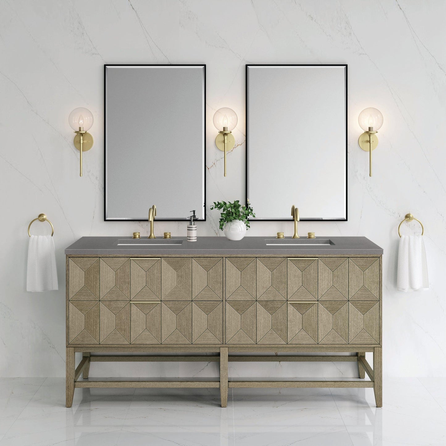 James Martin Vanities Emmeline 72" Pebble Oak Double Vanity With 3 cm Grey Expo Top