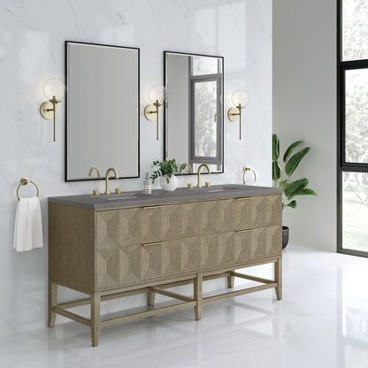 James Martin Vanities Emmeline 72" Pebble Oak Double Vanity With 3 cm Grey Expo Top