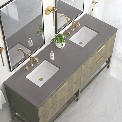 James Martin Vanities Emmeline 72" Pebble Oak Double Vanity With 3 cm Grey Expo Top