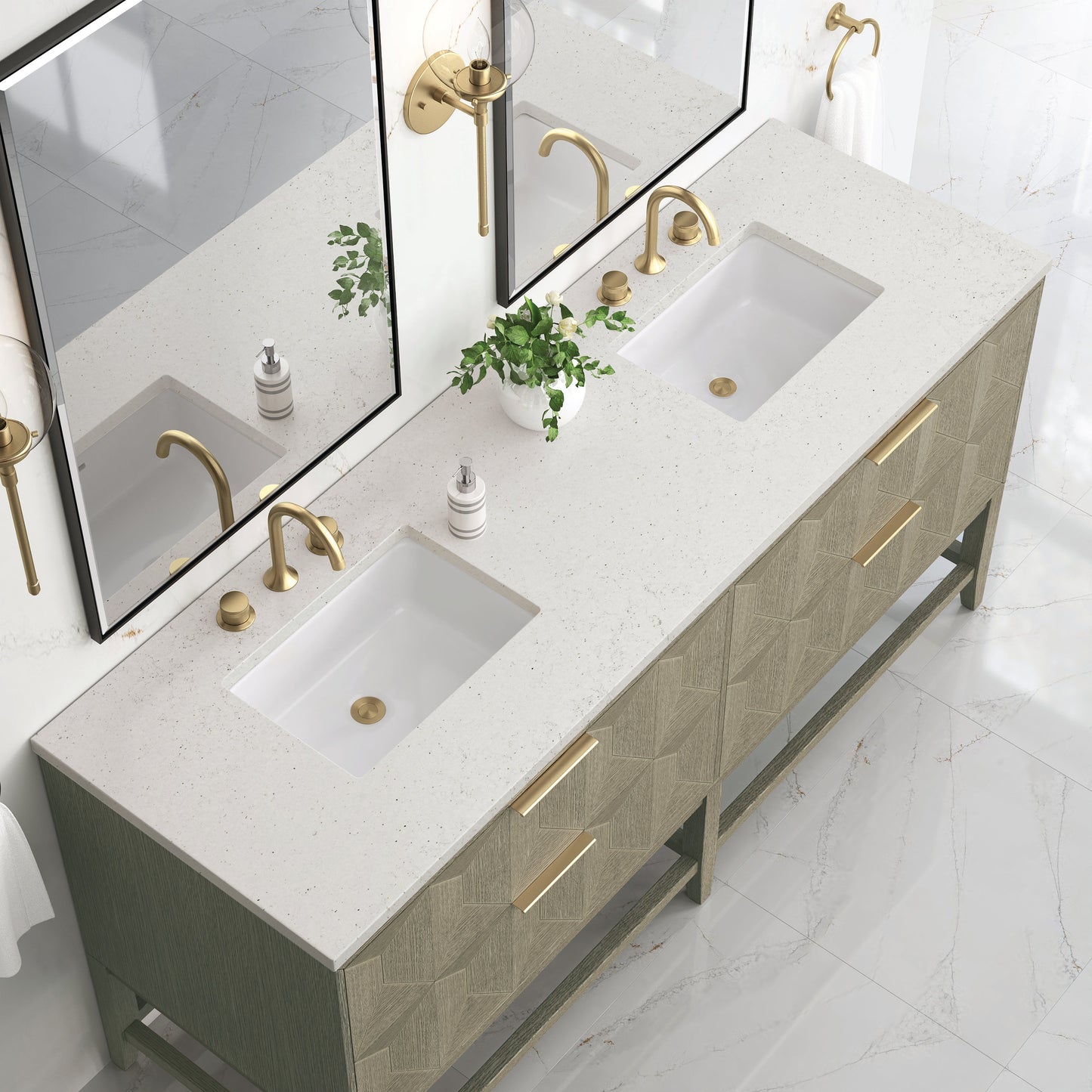 James Martin Vanities Emmeline 72" Pebble Oak Double Vanity With 3 cm Lime Delight Top