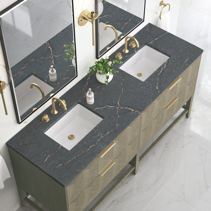 James Martin Vanities Emmeline 72" Pebble Oak Double Vanity With 3 cm Parisien Bleu Top