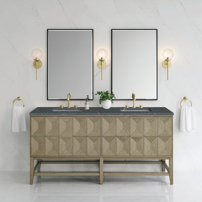 James Martin Vanities Emmeline 72" Pebble Oak Double Vanity With 3 cm Parisien Bleu Top and FreePower Wireless Charger