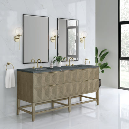 James Martin Vanities Emmeline 72" Pebble Oak Double Vanity With 3 cm Parisien Bleu Top and FreePower Wireless Charger