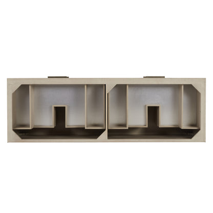 James Martin Vanities Emmeline 72" Pebble Oak Double Vanity With 3 cm Victorian Silver Top and FreePower Wireless Charger