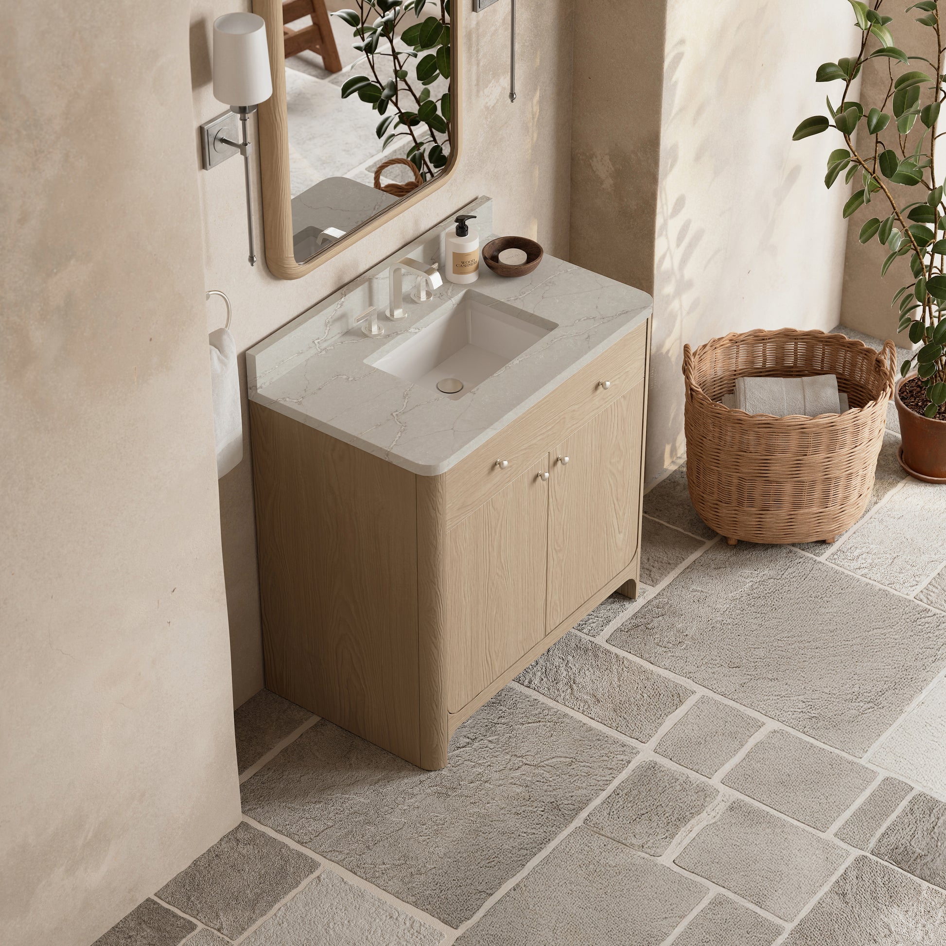 James Martin Vanities Gracyn 36" Coastal Driftwood Single Vanity With 3cm Victorian Silver Quartz Widespread Top