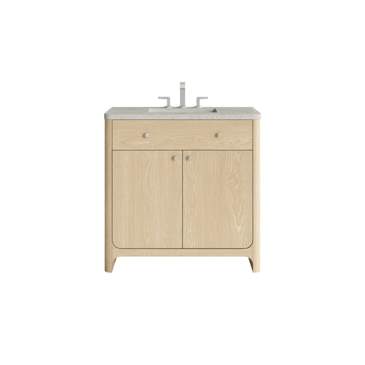 James Martin Vanities Gracyn 36" Coastal Driftwood Single Vanity With 3cm Victorian Silver Quartz Widespread Top