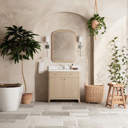 James Martin Vanities Gracyn 36" Coastal Driftwood Single Vanity With 3cm White Zeus Quartz Widespread Top