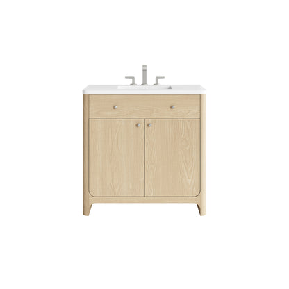 James Martin Vanities Gracyn 36" Coastal Driftwood Single Vanity With 3cm White Zeus Quartz Widespread Top