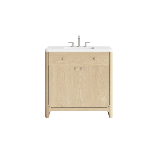 James Martin Vanities Gracyn 36" Coastal Driftwood Single Vanity With 3cm White Zeus Quartz Widespread Top