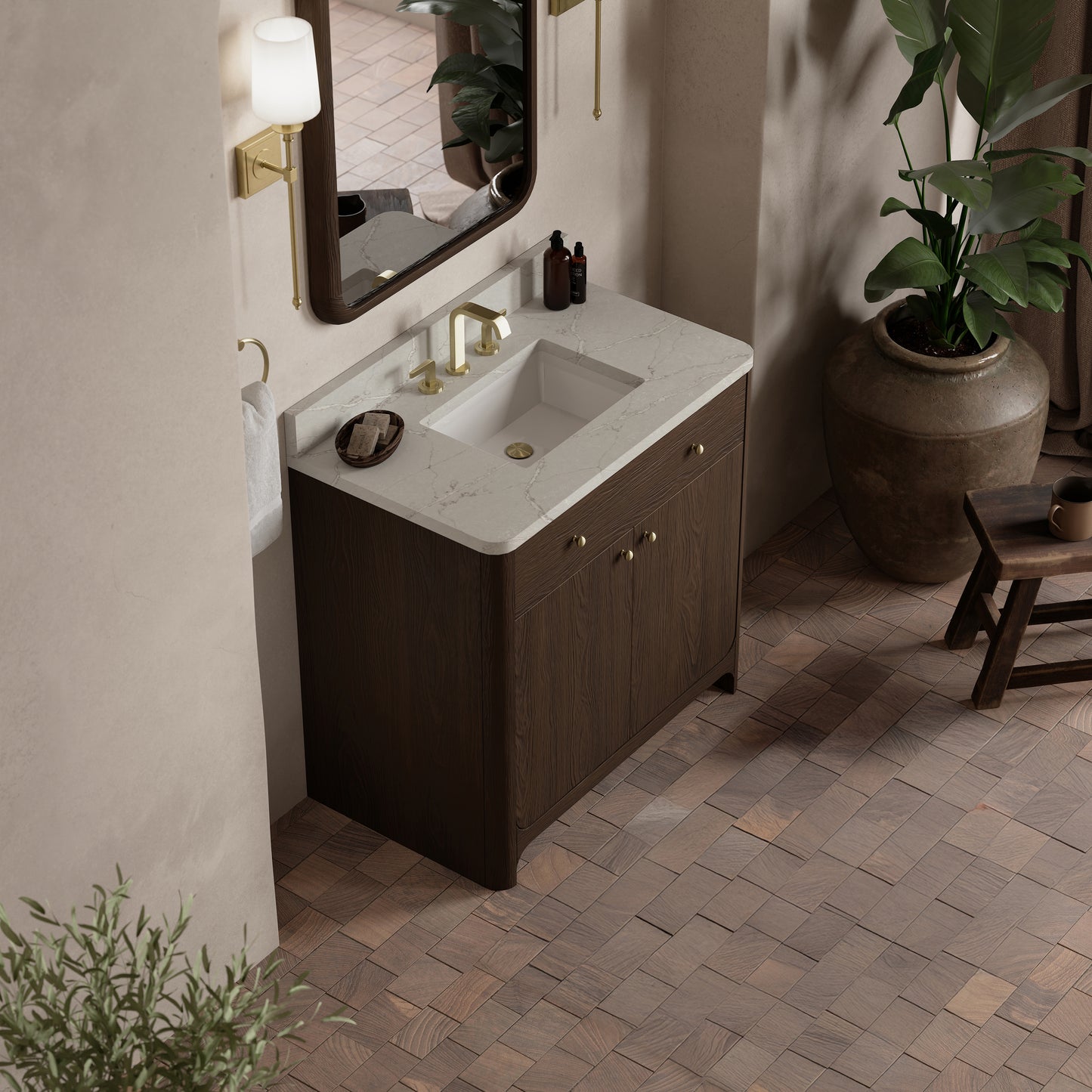 James Martin Vanities Gracyn 36" Sable Single Vanity With 3cm Victorian Silver Quartz Widespread Top