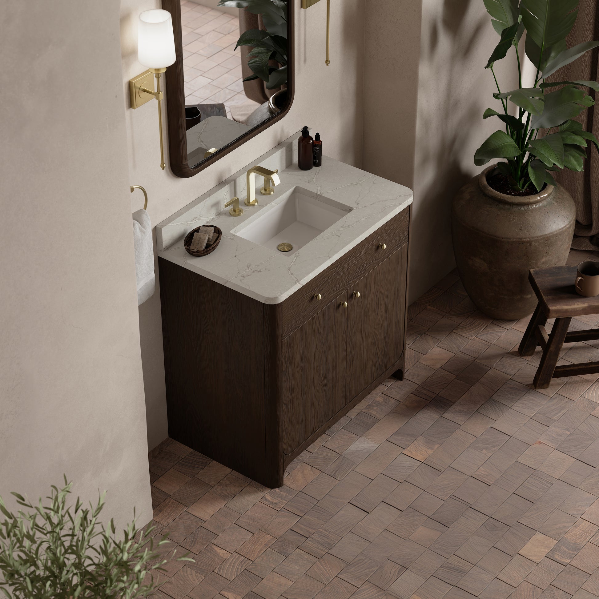 James Martin Vanities Gracyn 36" Sable Single Vanity With 3cm Victorian Silver Quartz Widespread Top