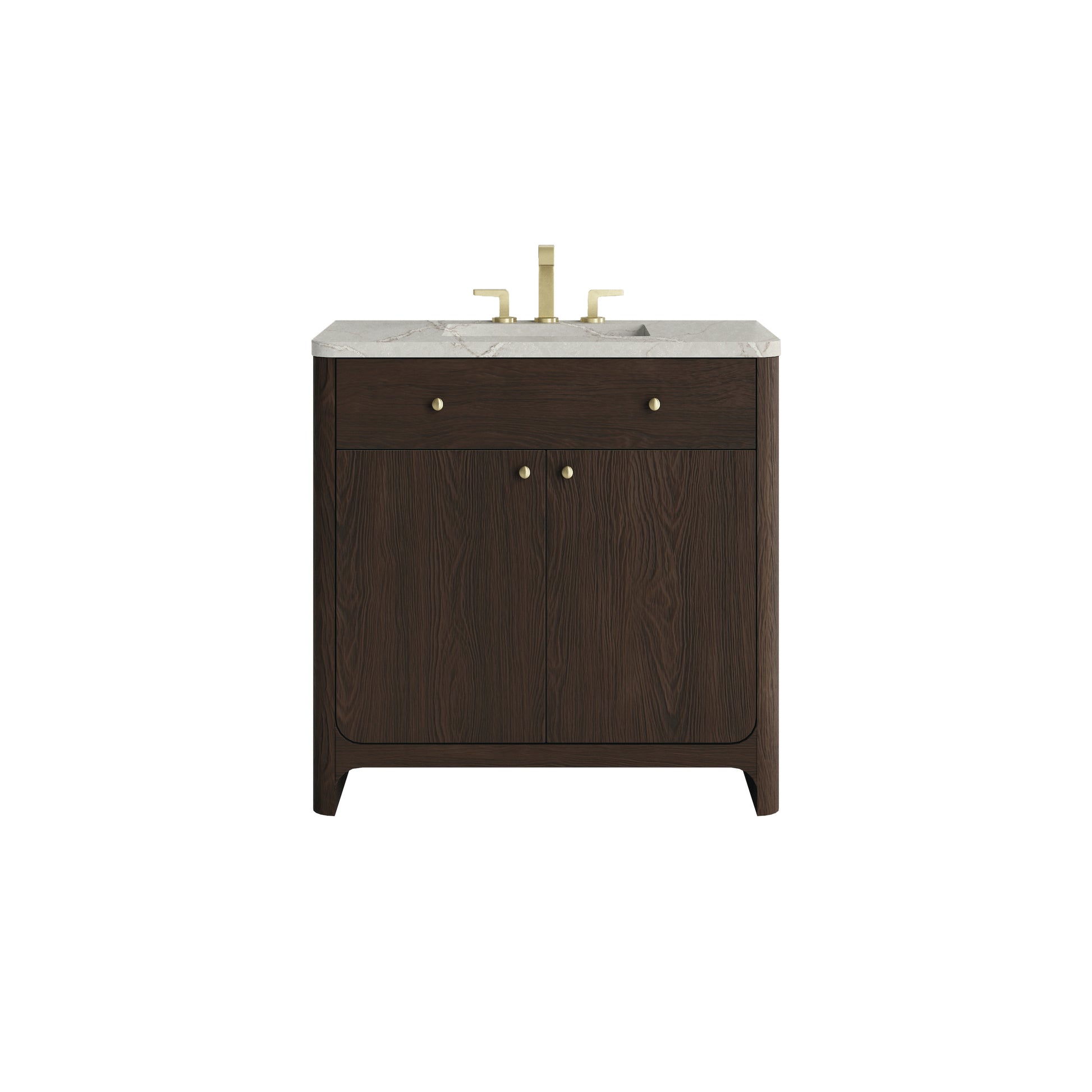 James Martin Vanities Gracyn 36" Sable Single Vanity With 3cm Victorian Silver Quartz Widespread Top