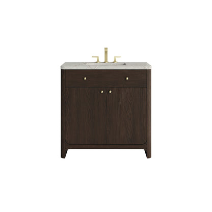 James Martin Vanities Gracyn 36" Sable Single Vanity With 3cm Victorian Silver Quartz Widespread Top