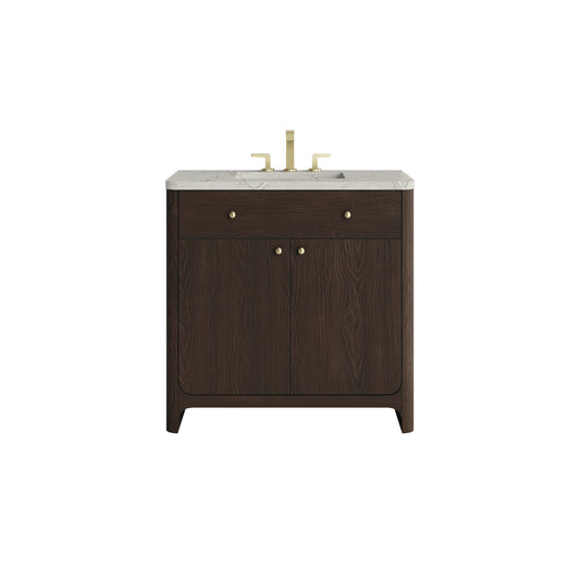 James Martin Vanities Gracyn 36" Sable Single Vanity With 3cm Victorian Silver Quartz Widespread Top