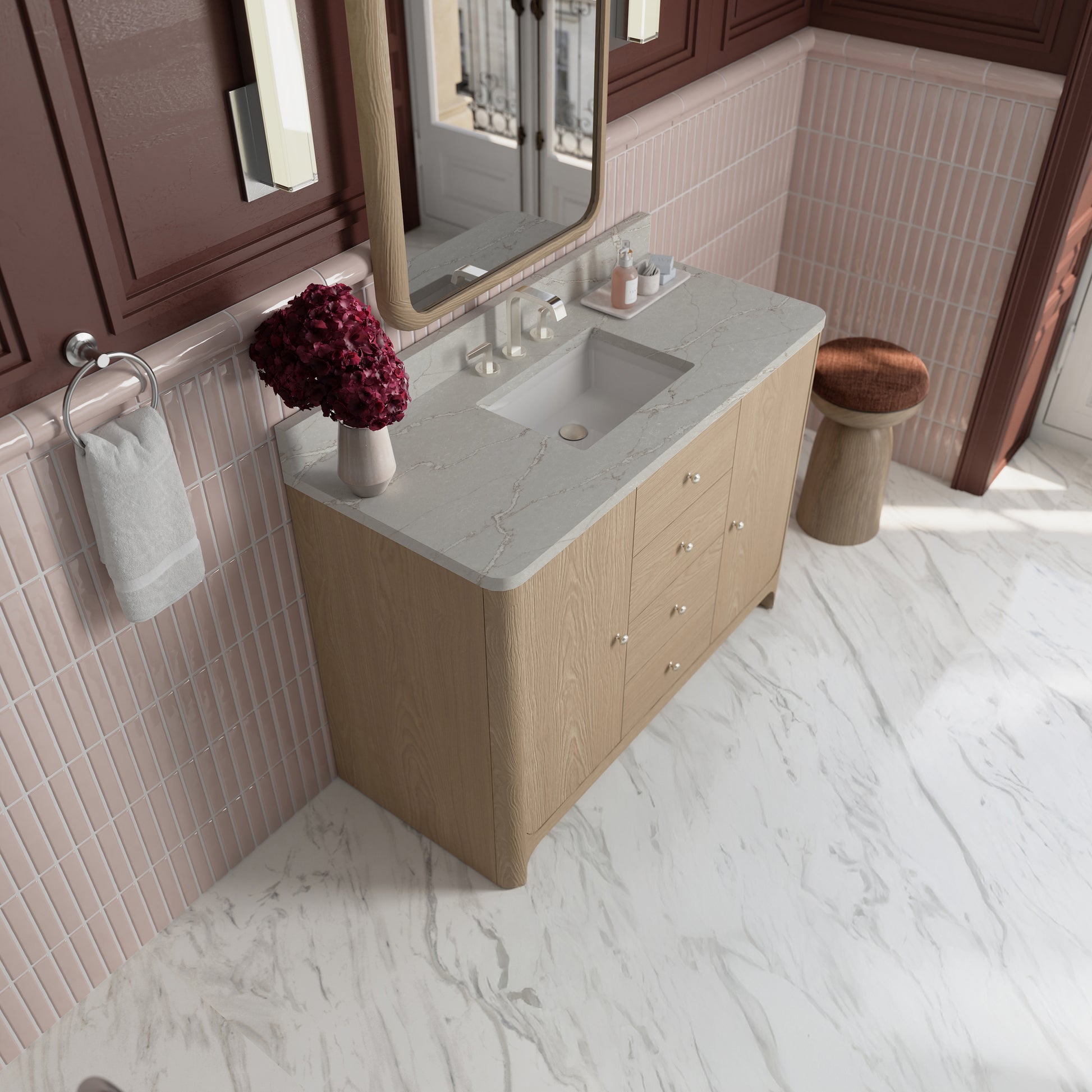 James Martin Vanities Gracyn 48" Coastal Driftwood Single Vanity With 3cm Victorian Silver Quartz Widespread Top